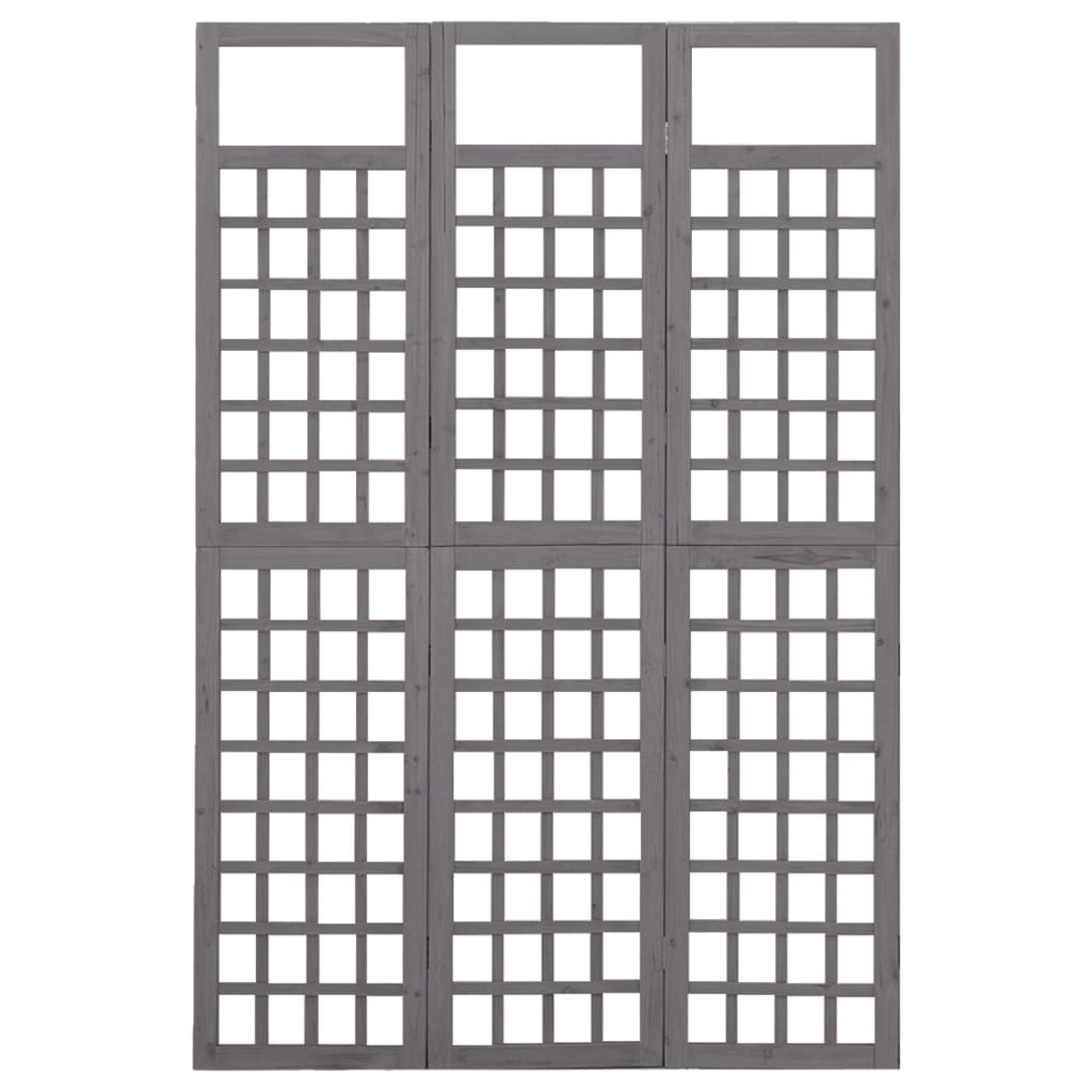 vidaXL 3-Panel Room Divider/Trellis Solid Fir Wood Grey 121x180 cm