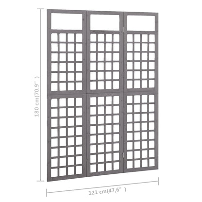 vidaXL 3-Panel Room Divider/Trellis Solid Fir Wood Grey 121x180 cm