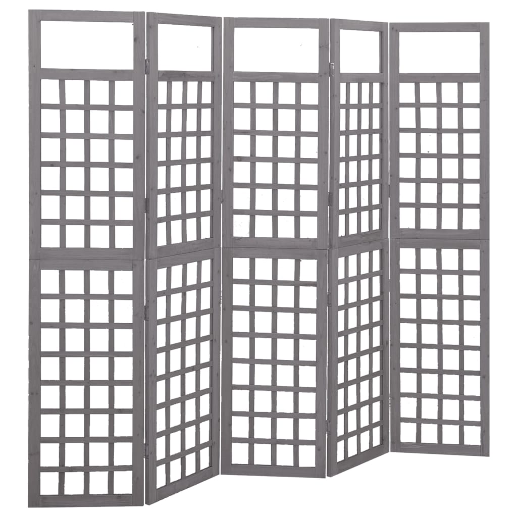vidaXL 5-Panel Room Divider/Trellis Solid Fir Wood Grey 201.5x180 cm