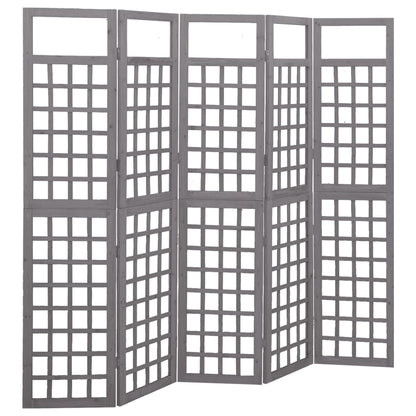 vidaXL 5-Panel Room Divider/Trellis Solid Fir Wood Grey 201.5x180 cm