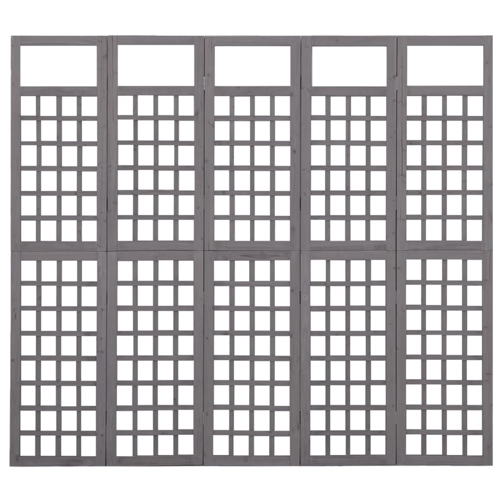 vidaXL 5-Panel Room Divider/Trellis Solid Fir Wood Grey 201.5x180 cm