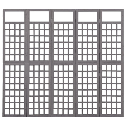 vidaXL 5-Panel Room Divider/Trellis Solid Fir Wood Grey 201.5x180 cm
