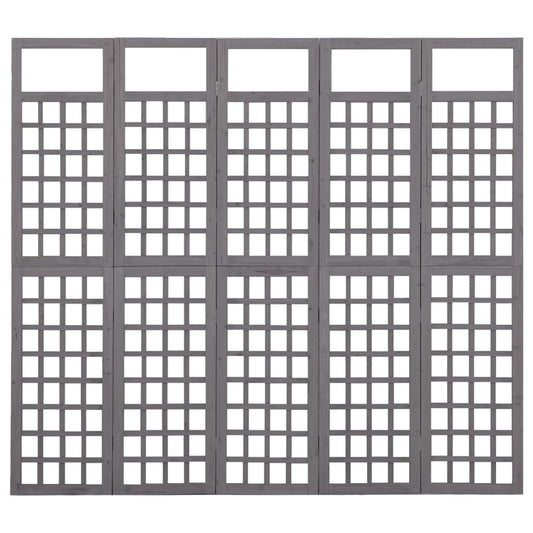 vidaXL 5-Panel Room Divider/Trellis Solid Fir Wood Grey 201.5x180 cm