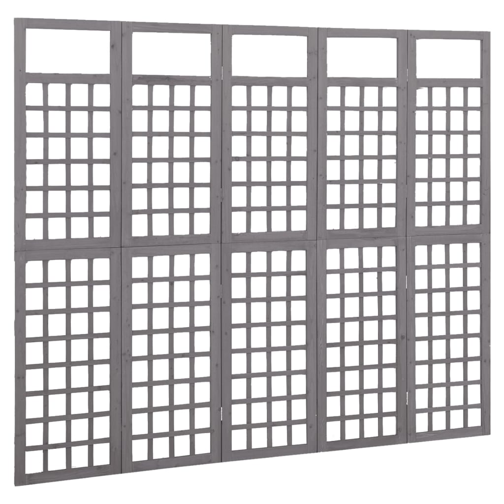vidaXL 5-Panel Room Divider/Trellis Solid Fir Wood Grey 201.5x180 cm