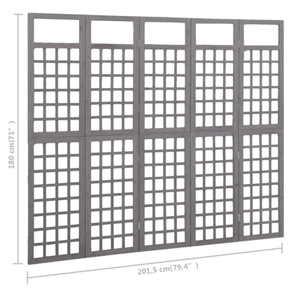 vidaXL 5-Panel Room Divider/Trellis Solid Fir Wood Grey 201.5x180 cm