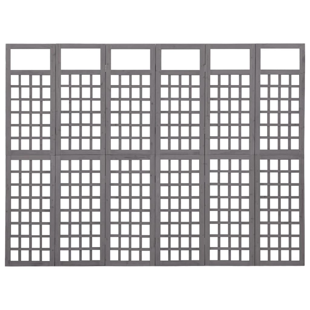 vidaXL 6-Panel Room Divider/Trellis Solid Fir Wood Grey 242.5x180 cm