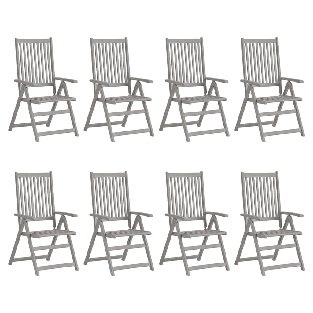 vidaXL Garden Chair | Set of 8 | Grey | Solid acacia wood | Medium | Foldable