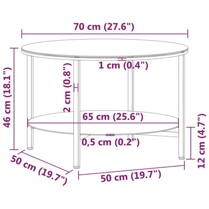 vidaXL Tea Table Black and Transparent 70 cm Tempered Glass