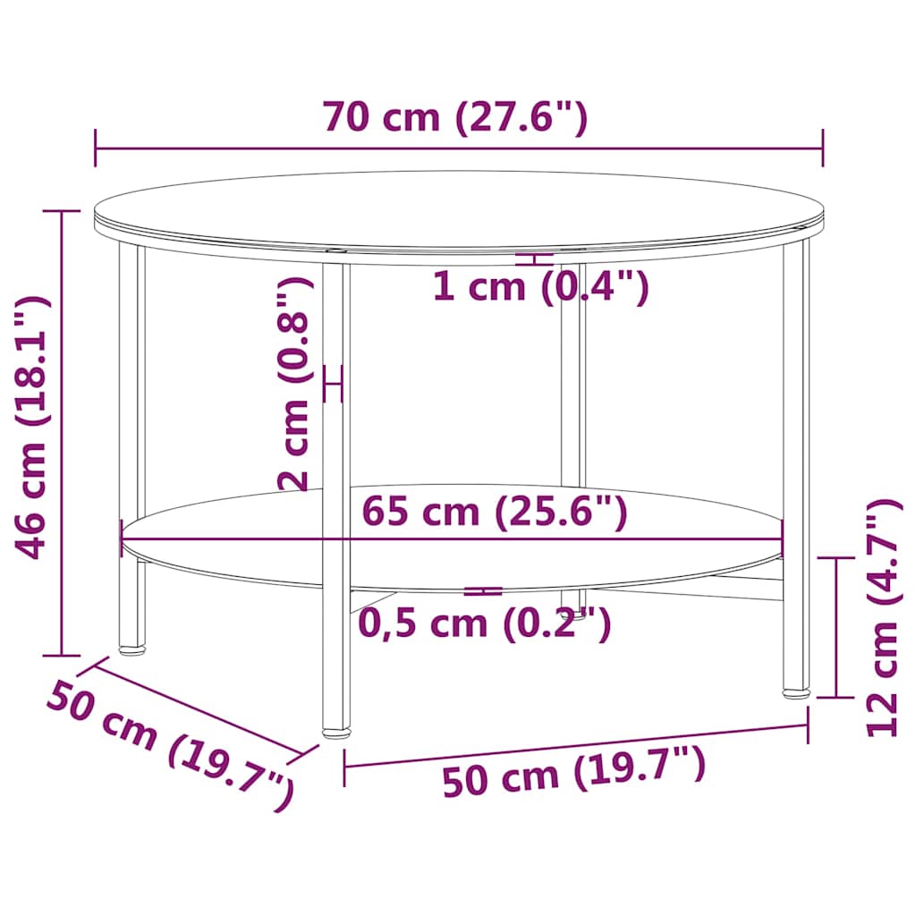 331617 vidaXL Tea Table Black and Transparent 70 cm Tempered Glass