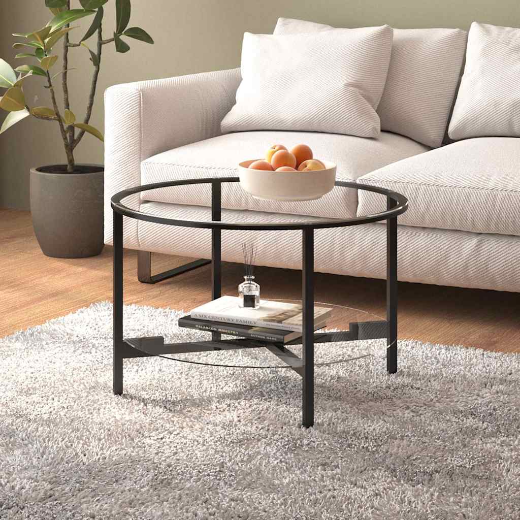 331617 vidaXL Tea Table Black and Transparent 70 cm Tempered Glass