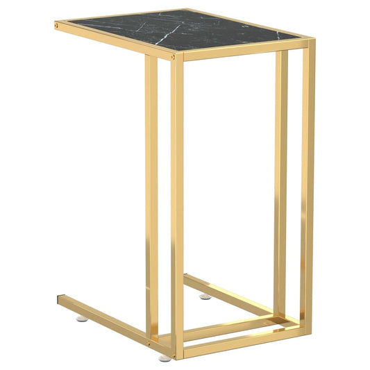 vidaXL Computer Side Table Black Marble 50x35x65 cm Tempered Glass