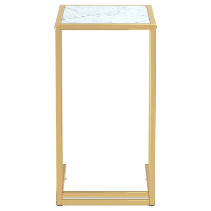 331648 vidaXL Computer Side Table White Marble 50x35x65 cm Tempered Glass