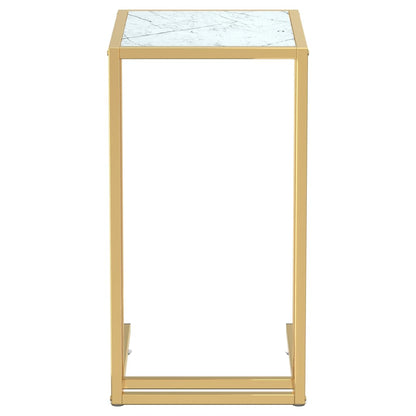 vidaXL Computer Side Table White Marble 50x35x65 cm Tempered Glass