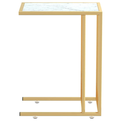 331648 vidaXL Computer Side Table White Marble 50x35x65 cm Tempered Glass