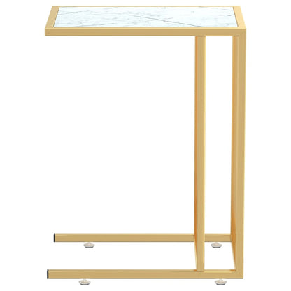vidaXL Computer Side Table White Marble 50x35x65 cm Tempered Glass