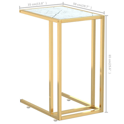 331648 vidaXL Computer Side Table White Marble 50x35x65 cm Tempered Glass