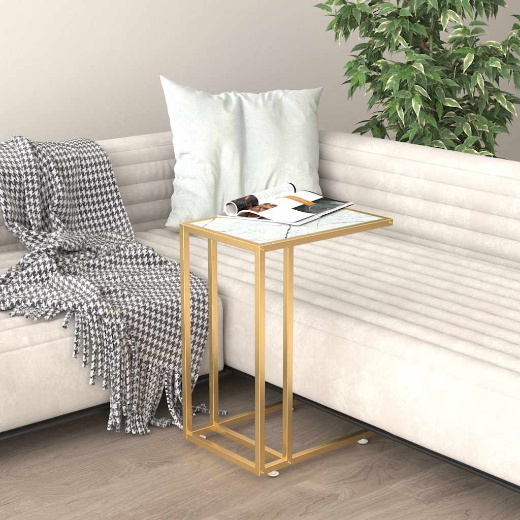 331648 vidaXL Computer Side Table White Marble 50x35x65 cm Tempered Glass