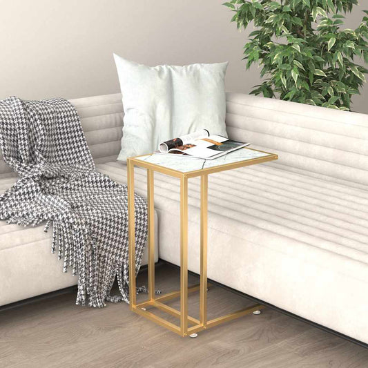 331648 vidaXL Computer Side Table White Marble 50x35x65 cm Tempered Glass