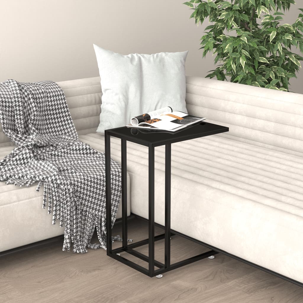 vidaXL Side Table | Black | Tempered Glass, Powder-Coated Iron | Medium