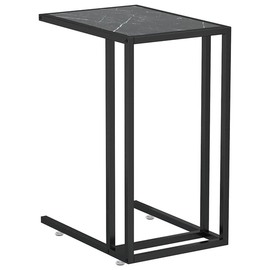 vidaXL Computer Side Table Black Marble 50x35x65 cm Tempered Glass