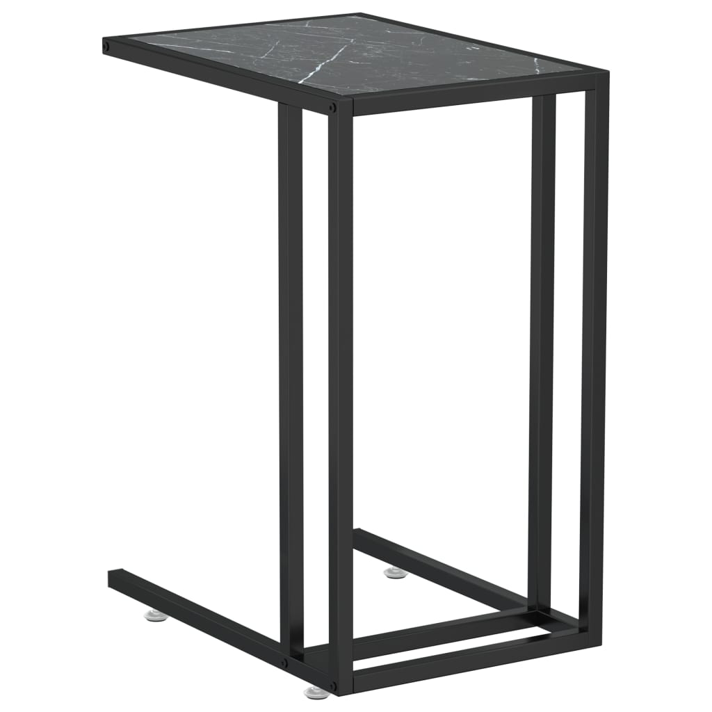 vidaXL Computer Side Table Black Marble 50x35x65 cm Tempered Glass