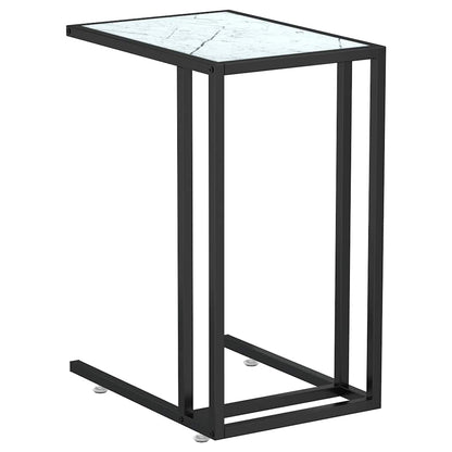 vidaXL Computer Side Table White Marble 50x35x65 cm Tempered Glass
