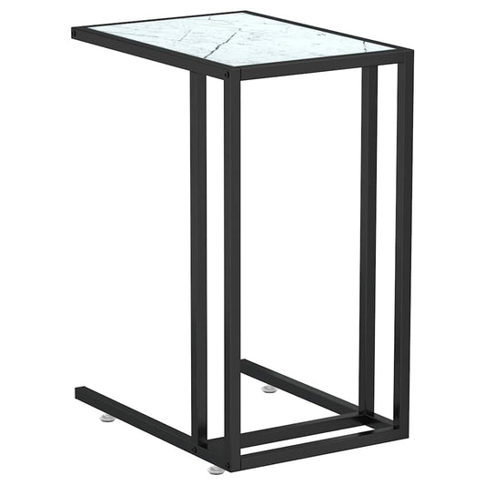 vidaXL Computer Side Table White Marble 50x35x65 cm Tempered Glass