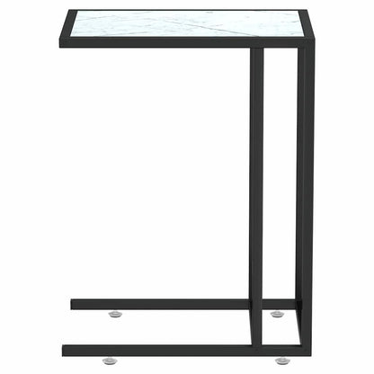 vidaXL Computer Side Table White Marble 50x35x65 cm Tempered Glass