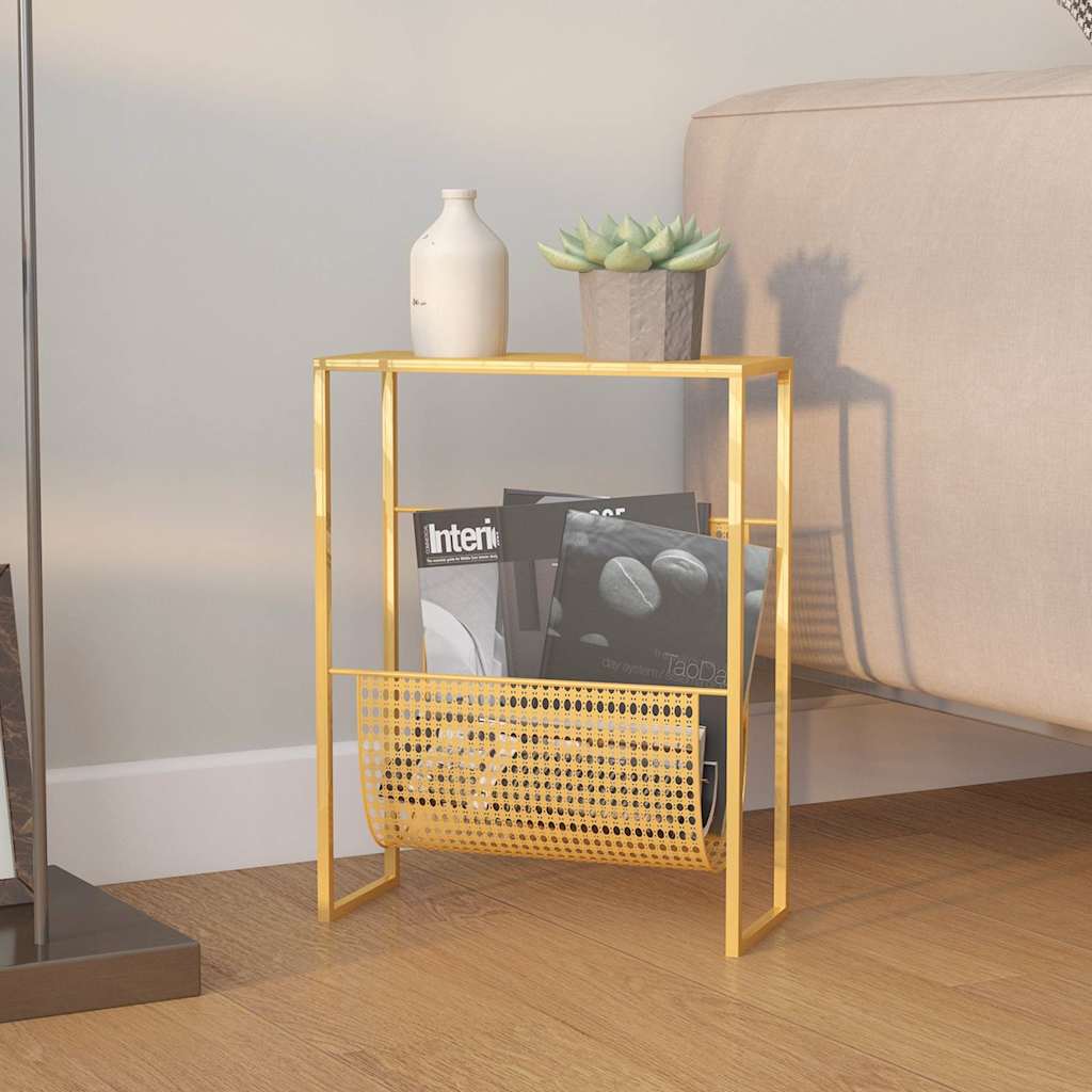 331669 vidaXL Magazine Rack Gold 35x15x45 cm Steel