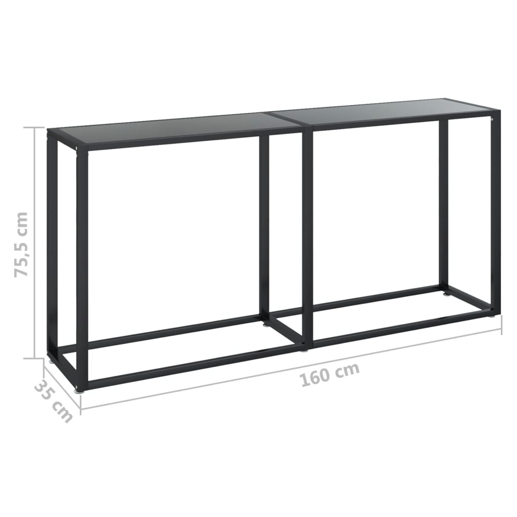 vidaXL Console Table | Black | Tempered glass | 160x35x75.5cm | Simple