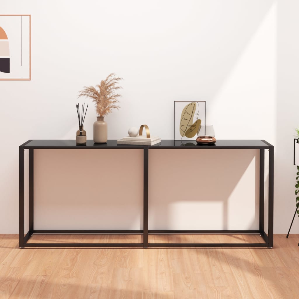vidaXL Console Table | Black | Tempered glass, powder-coated steel | Large