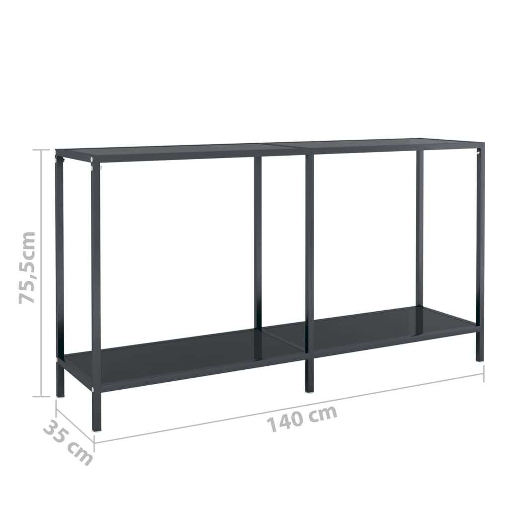 vidaXL Console Table | Black | Tempered Glass, Powder-Coated Steel | Standard