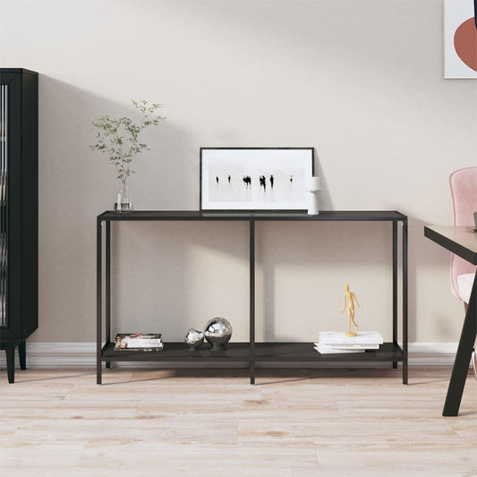 vidaXL Console Table | Black | Tempered Glass, Powder-Coated Steel | Standard