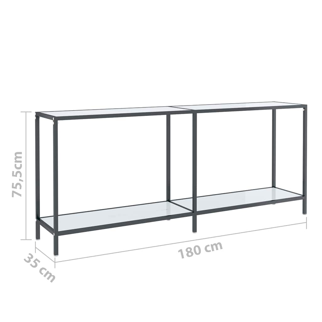 331704 vidaXL Console Table White 180x35x75,5 cm Tempered Glass