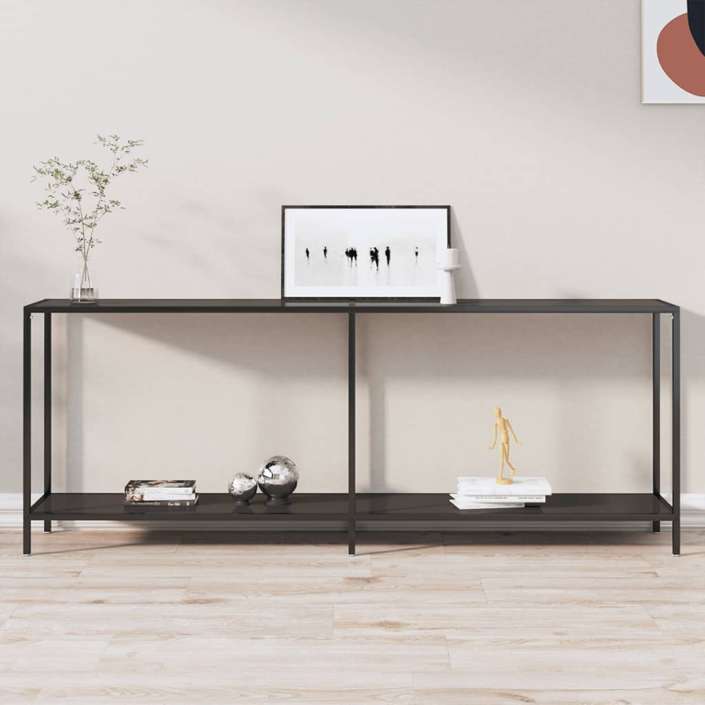 vidaXL Console Table | Black | Tempered glass | 200 cm Length | Simple