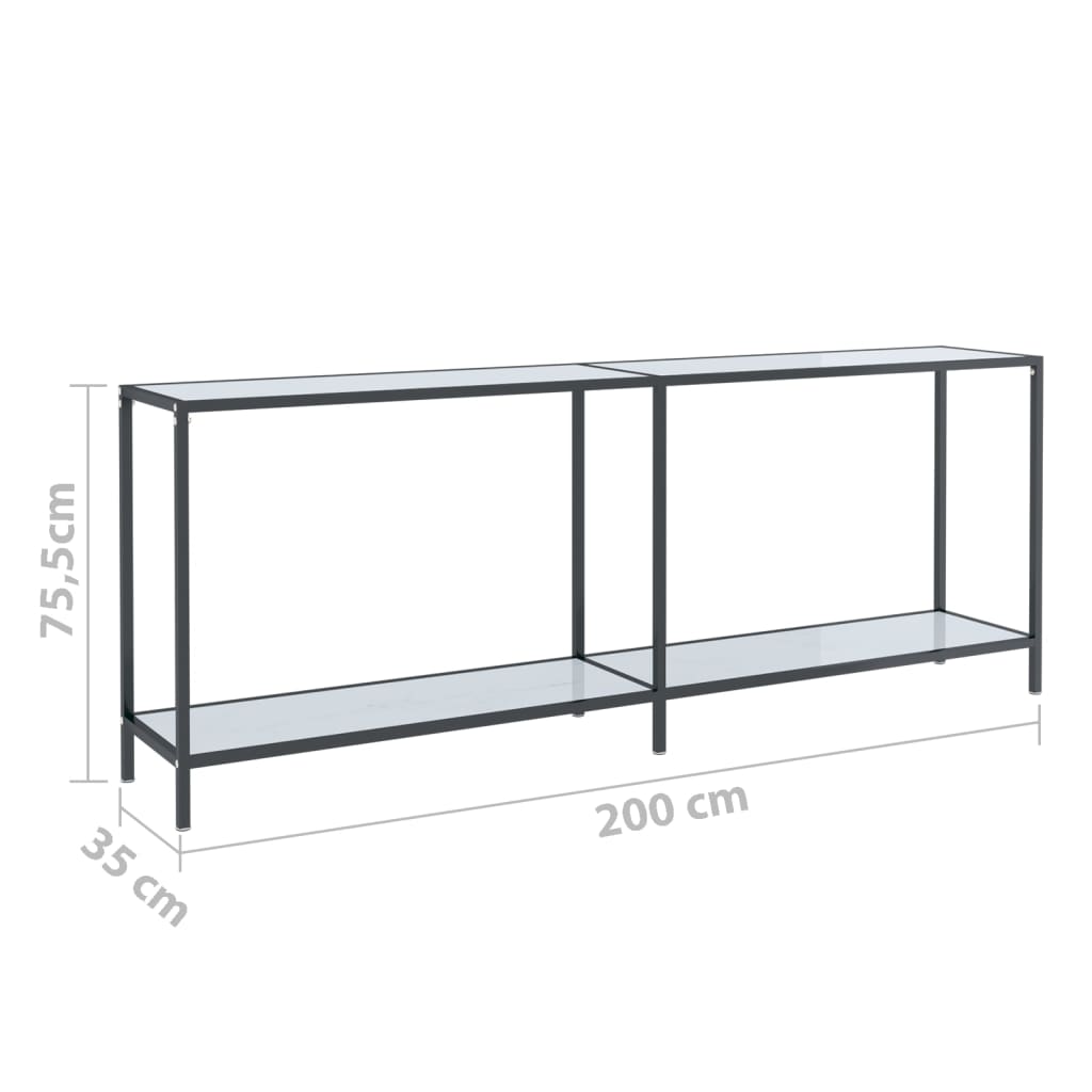 vidaXL Console Table White 200x35x75.5 cm Tempered Glass