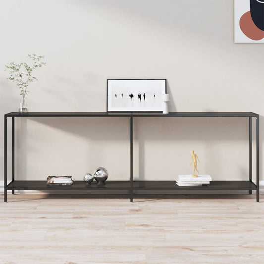 vidaXL Console Table | Black | Tempered Glass, Powder-Coated Steel | Large