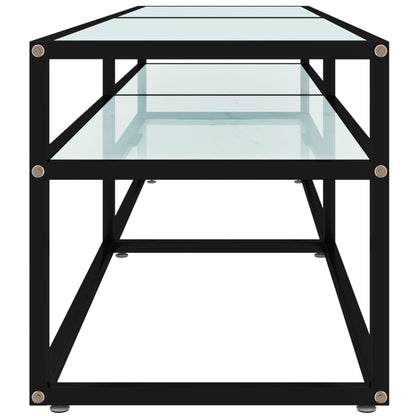 vidaXL TV Cabinet | White | Tempered Glass | Large | TV Cabinet | Rectangular