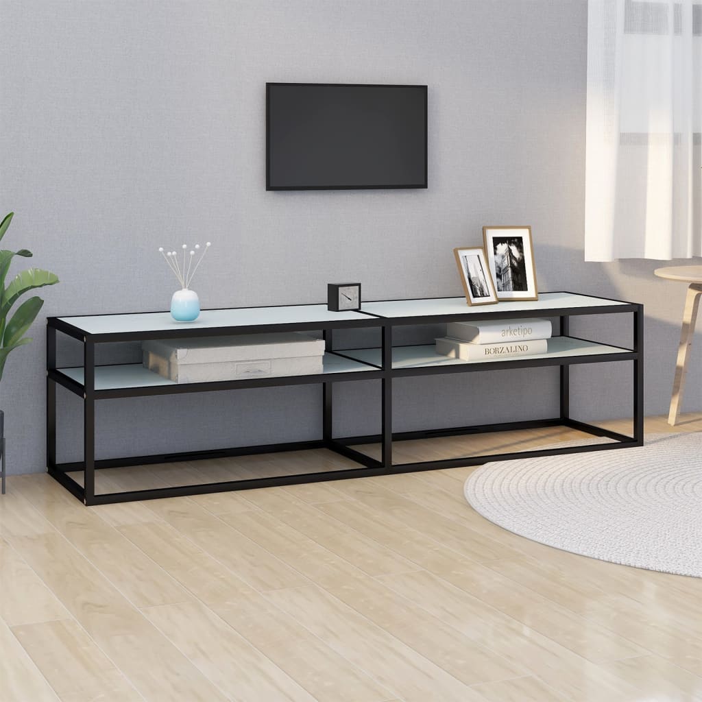 vidaXL TV Cabinet | White | Tempered Glass | Large | TV Cabinet | Rectangular