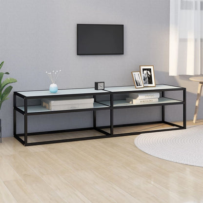 vidaXL TV Cabinet | White | Tempered Glass | Large | TV Cabinet | Rectangular