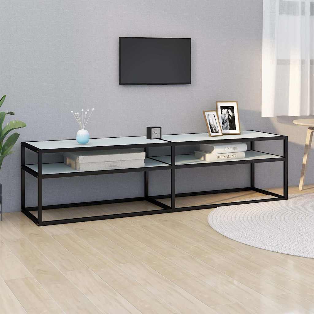 vidaXL TV Cabinet White Marble 160x40x40,5 cm Tempered Glass
