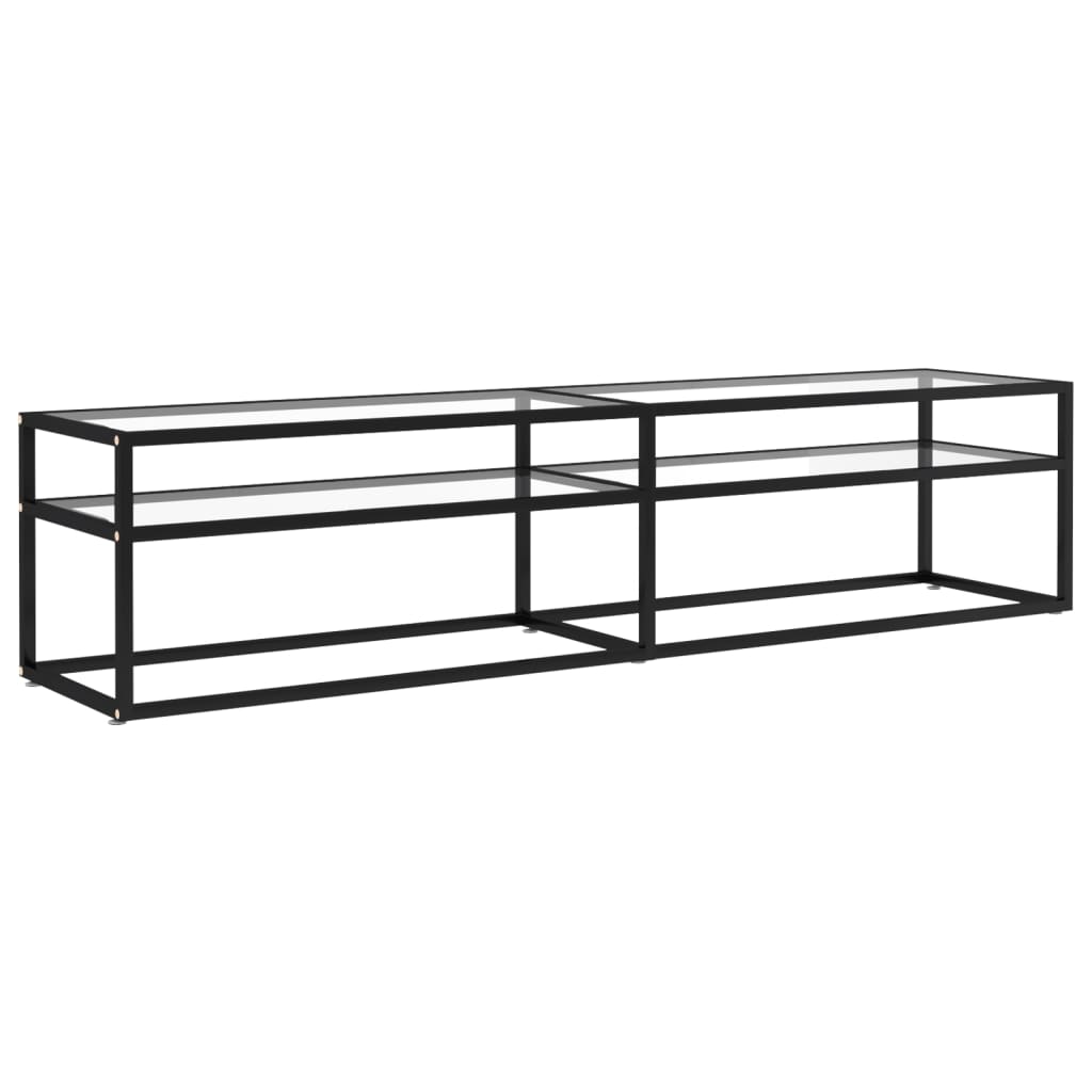 vidaXL TV Cabinet | Black and Transparent | Tempered Glass, Powder-Coated Steel