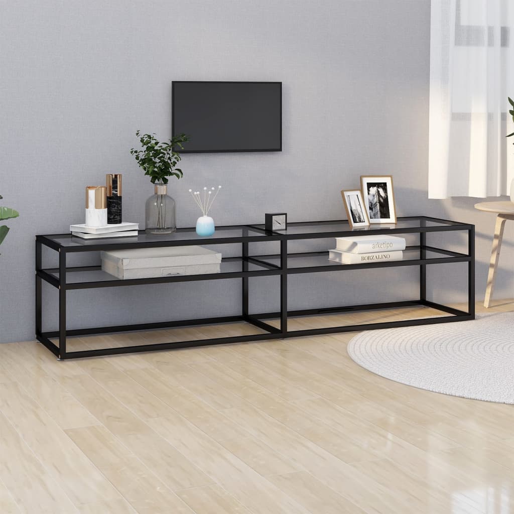 vidaXL TV Cabinet | Black and Transparent | Tempered Glass, Powder-Coated Steel