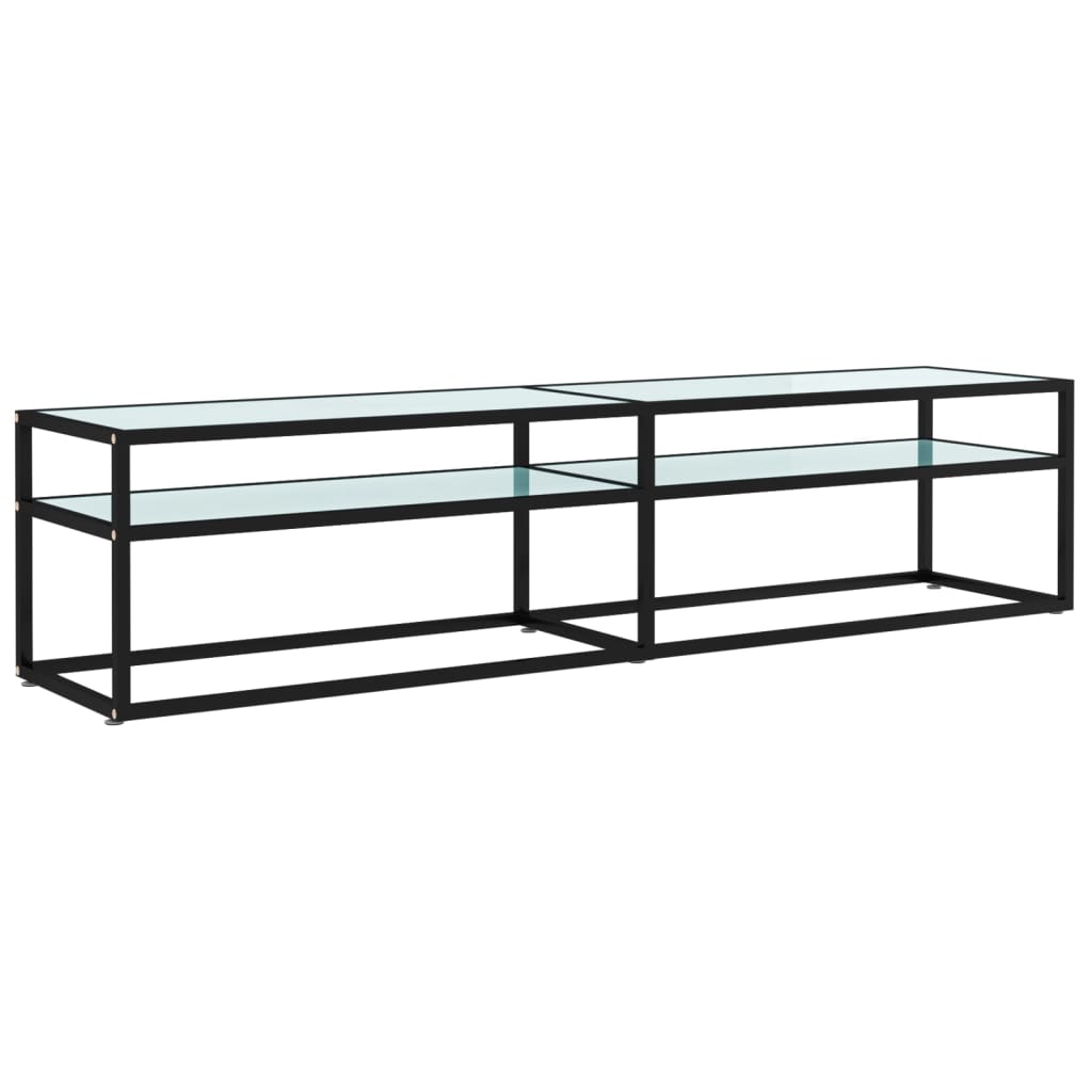 vidaXL Tv Cabinet | Black and white marble | Tempered glass, powder-coated steel