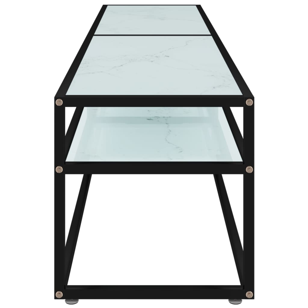 vidaXL Tv Cabinet | Black and white marble | Tempered glass, powder-coated steel