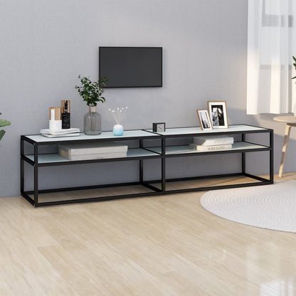 vidaXL Tv Cabinet | Black and white marble | Tempered glass, powder-coated steel