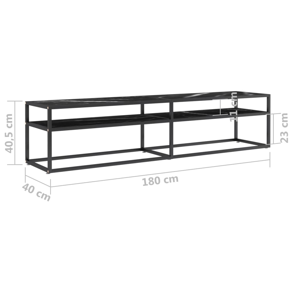 vidaXL TV Cabinet Black Marble 180x40x40.5 cm Tempered Glass