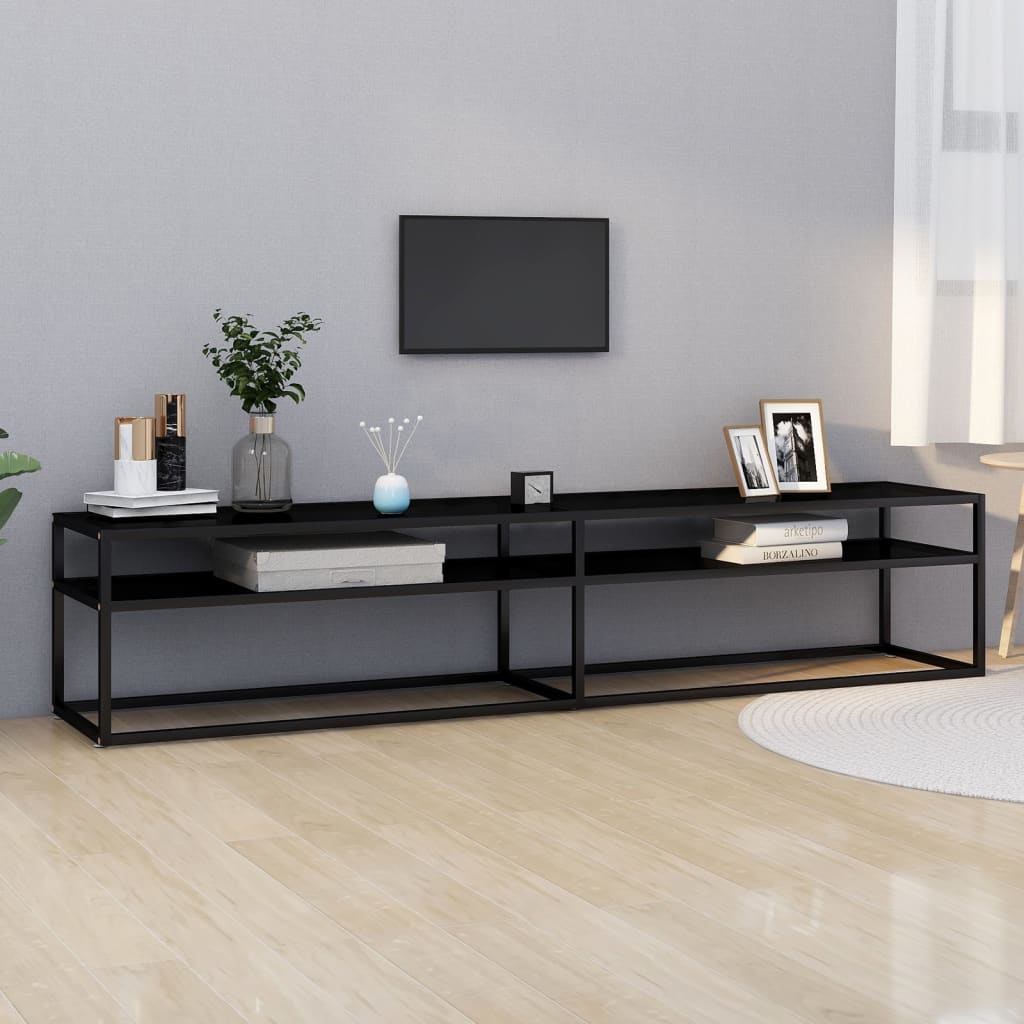 vidaXL TV Cabinet | Black | Tempered Glass | 200 x 40 x 40.5 cm | Sleek