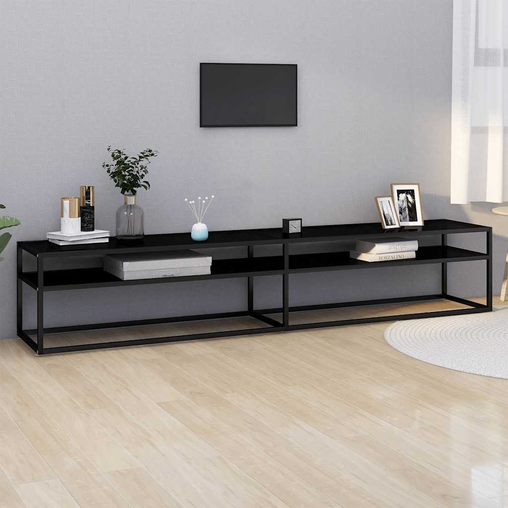 vidaXL TV Cabinet | Black | Tempered glass, powder-coated steel | Large