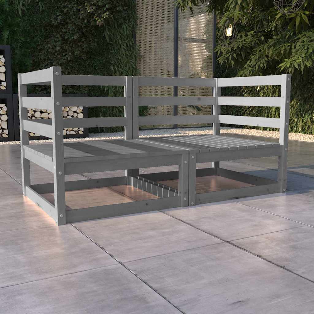 vidaXL Garden 2-Seater Sofa Grey Solid Pinewood